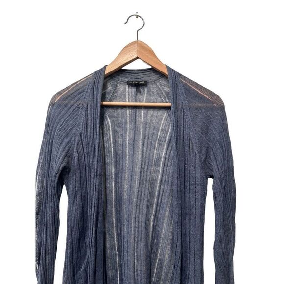Eileen Fisher Open Front Long Sleeve Ribbed Semi-Sheer Gray Cardigan Size PS - Picture 5 of 9
